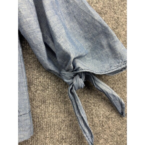 Free People Off Shoulder Blouse Womens XS Chambray Linen Cotton Tie 3/4 Sleeve - Picture 6 of 8